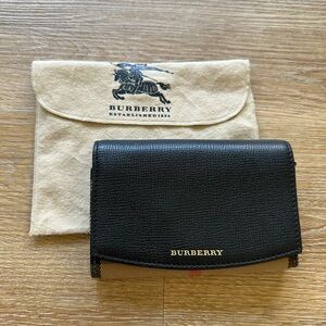 Burberry Black/Beige House Check Cancas and Leather Flap Wallet
